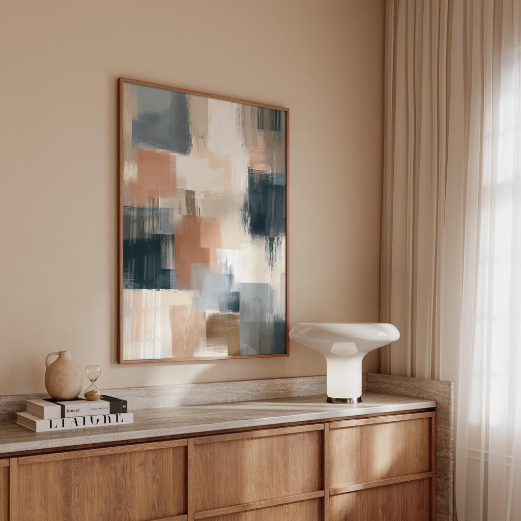 Neutral Abstract Art Print, Modern Brushstroke Wall Art, Beige Blue Color Block Decor