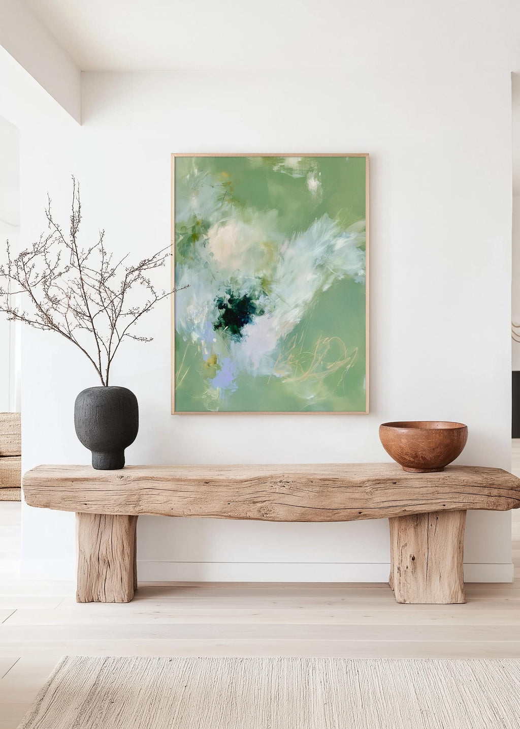 Sage Green Abstract Art Print, Soft Floral Painting, Botanical Wall Decor