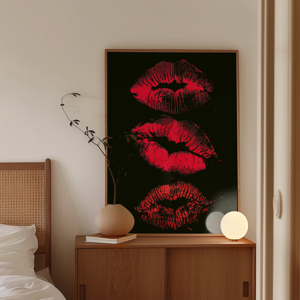 Gothic Wall Art Print, Red Lips Poster, Dark Feminine Black and Red Decor