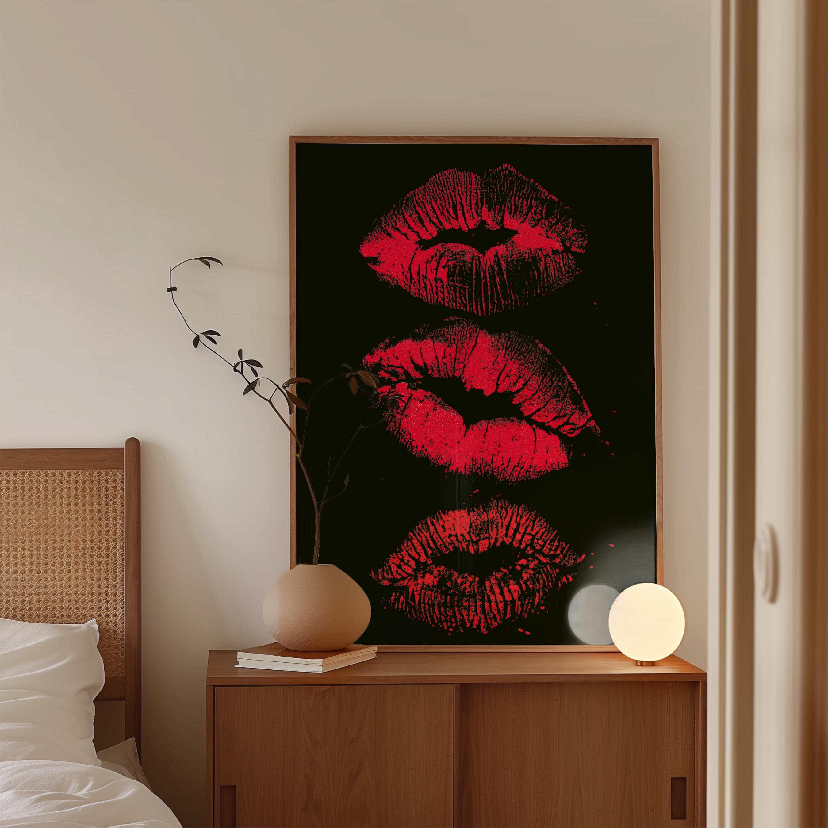 Gothic Wall Art Print, Red Lips Poster, Dark Feminine Black and Red Decor
