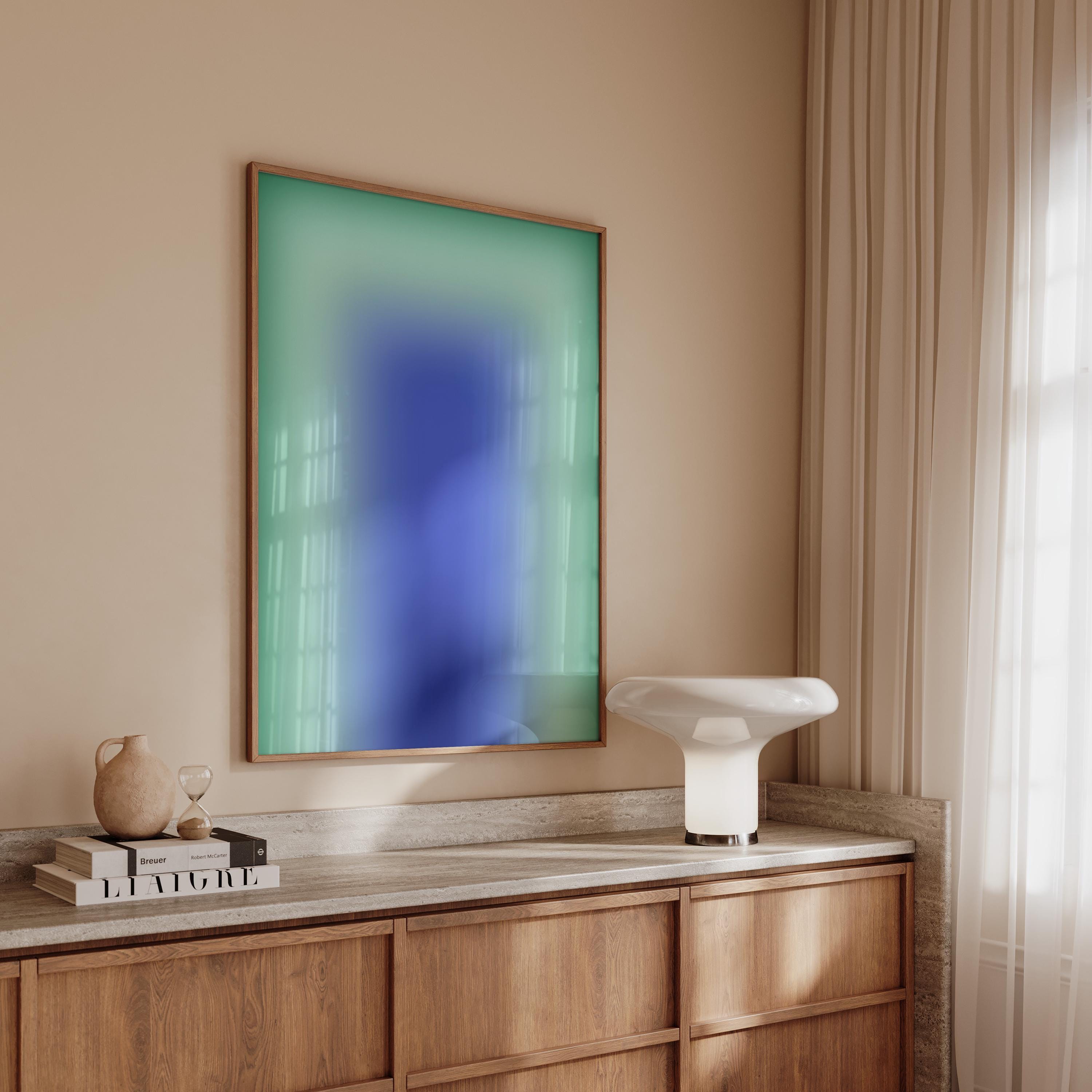 Blue Green Wall Art Print, Aqua Gradient Abstract Poster, Modern Room Decor