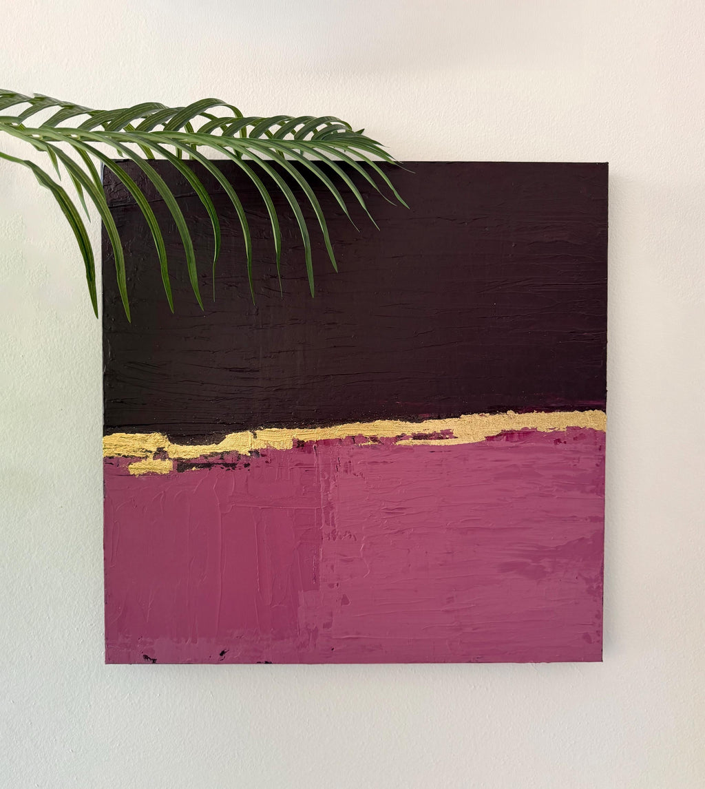 Original Abstract Painting, Gold Leaf Wall Art, Burgundy Pink Canvas Art, Textured Minimalist Modern Painting, One of Kind Wall Paint