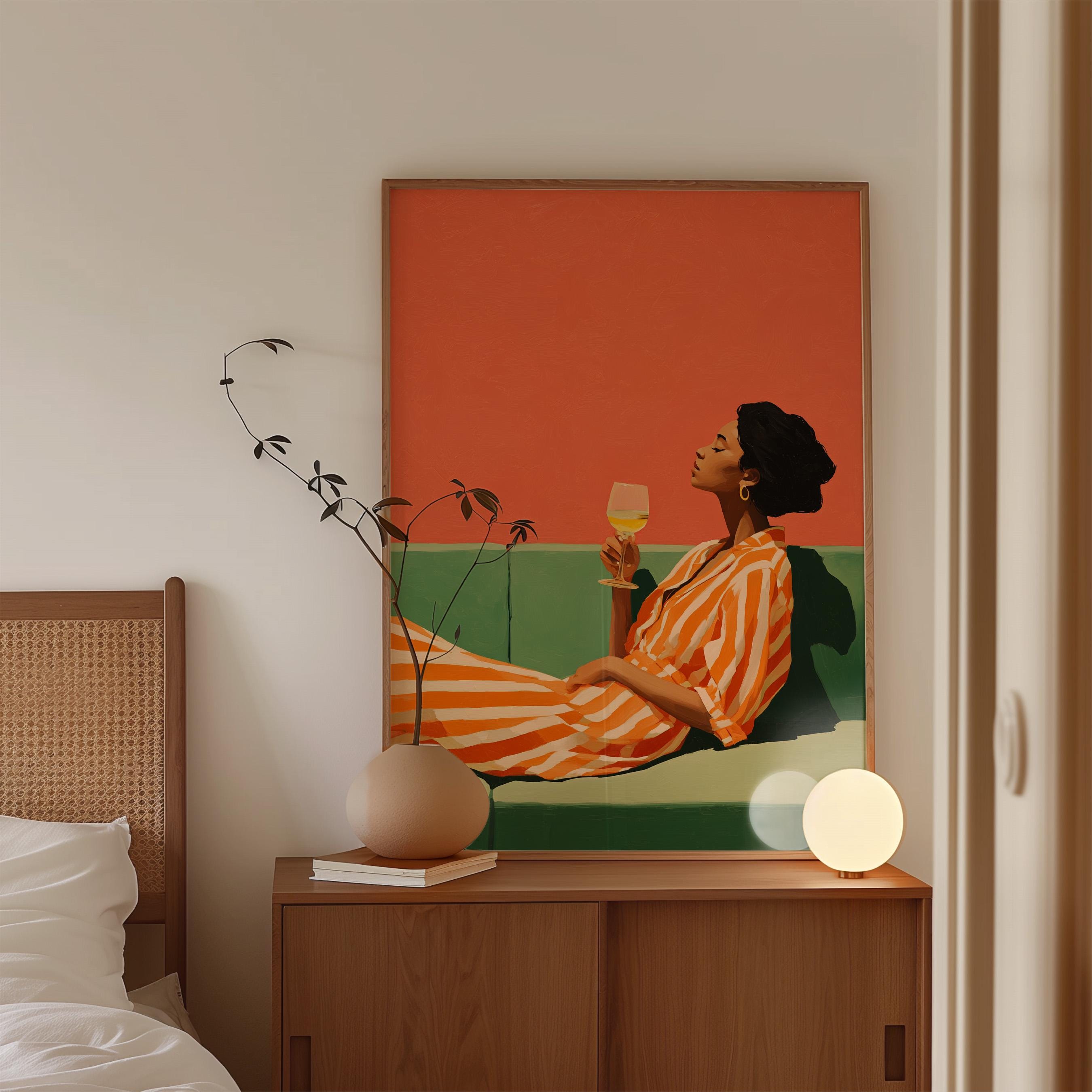 Black Woman Art Print, Afrocentric Wall Art, Orange Wine Poster