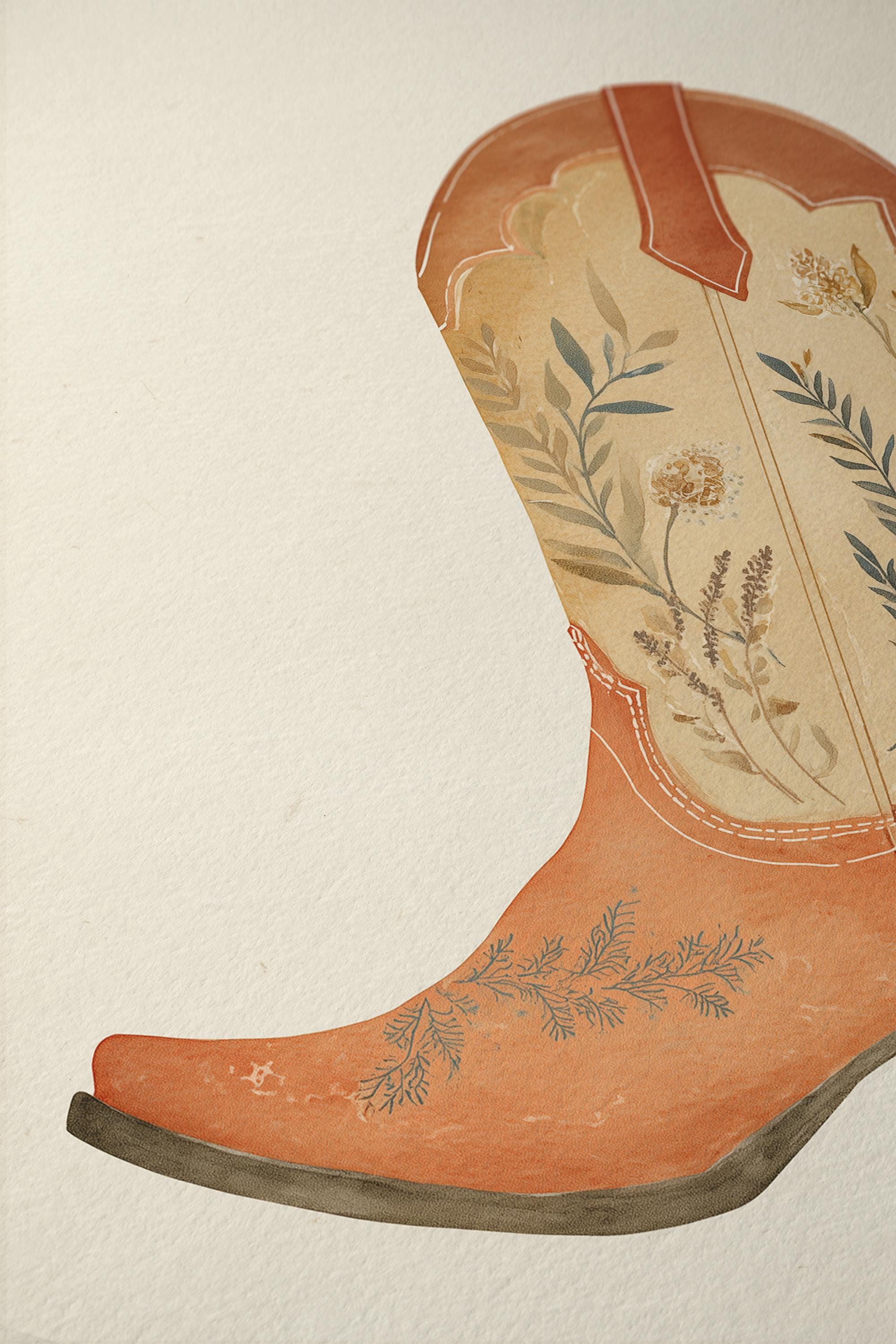 Cowboy Boot Art Print, Floral Western Wall Art, Vintage Cowgirl Decor