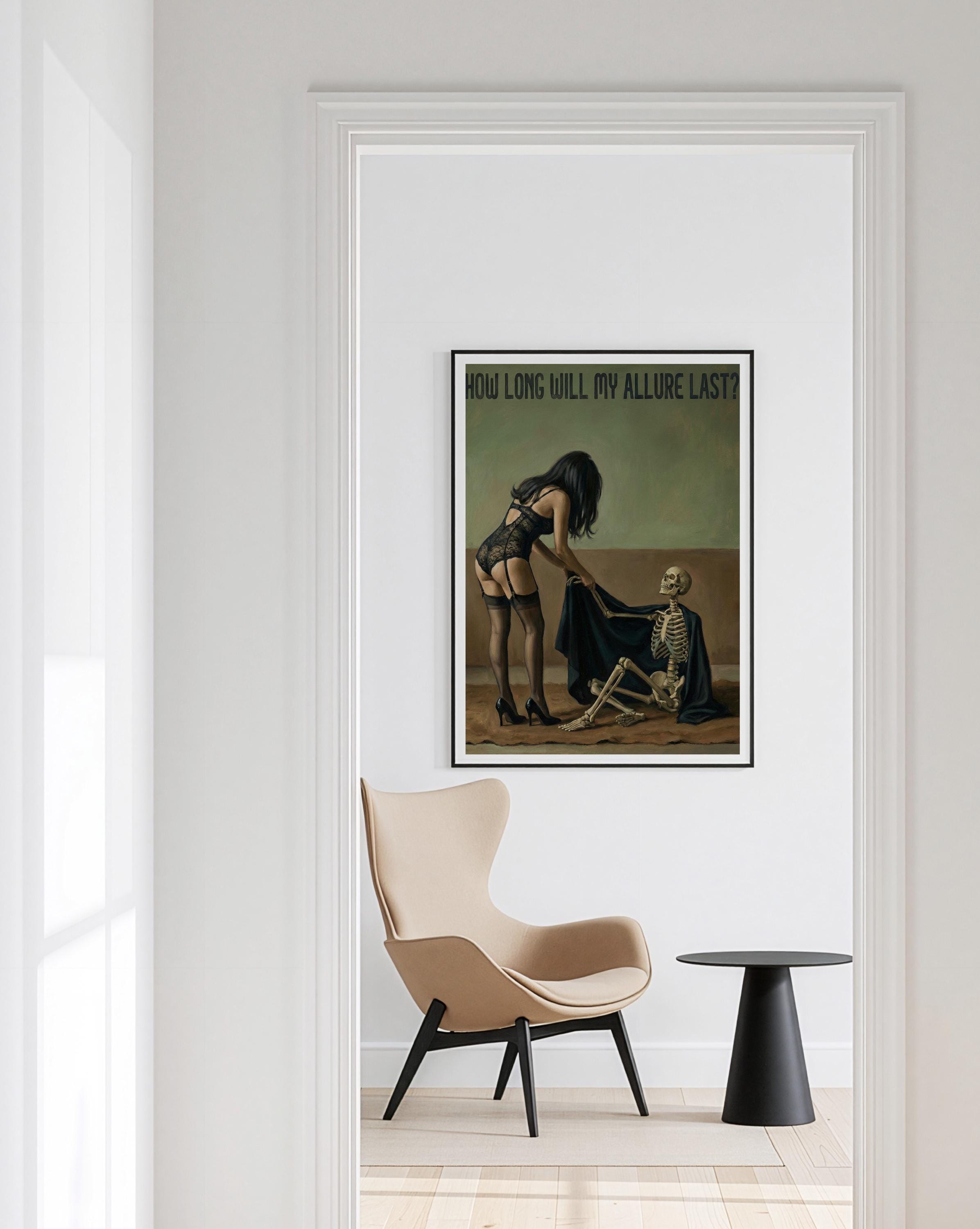Dark Feminine Art Print, Gothic Skeleton Wall Art, Moody Boudoir Decor