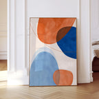 Orange Blue Abstract Art Print, Mid Century Modern Geometric Wall Decor