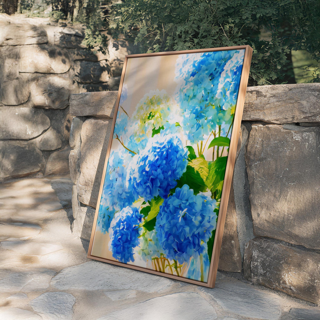 Blue Hydrangea Wall Art, Elegant Blue Floral Print for Living Room Decor