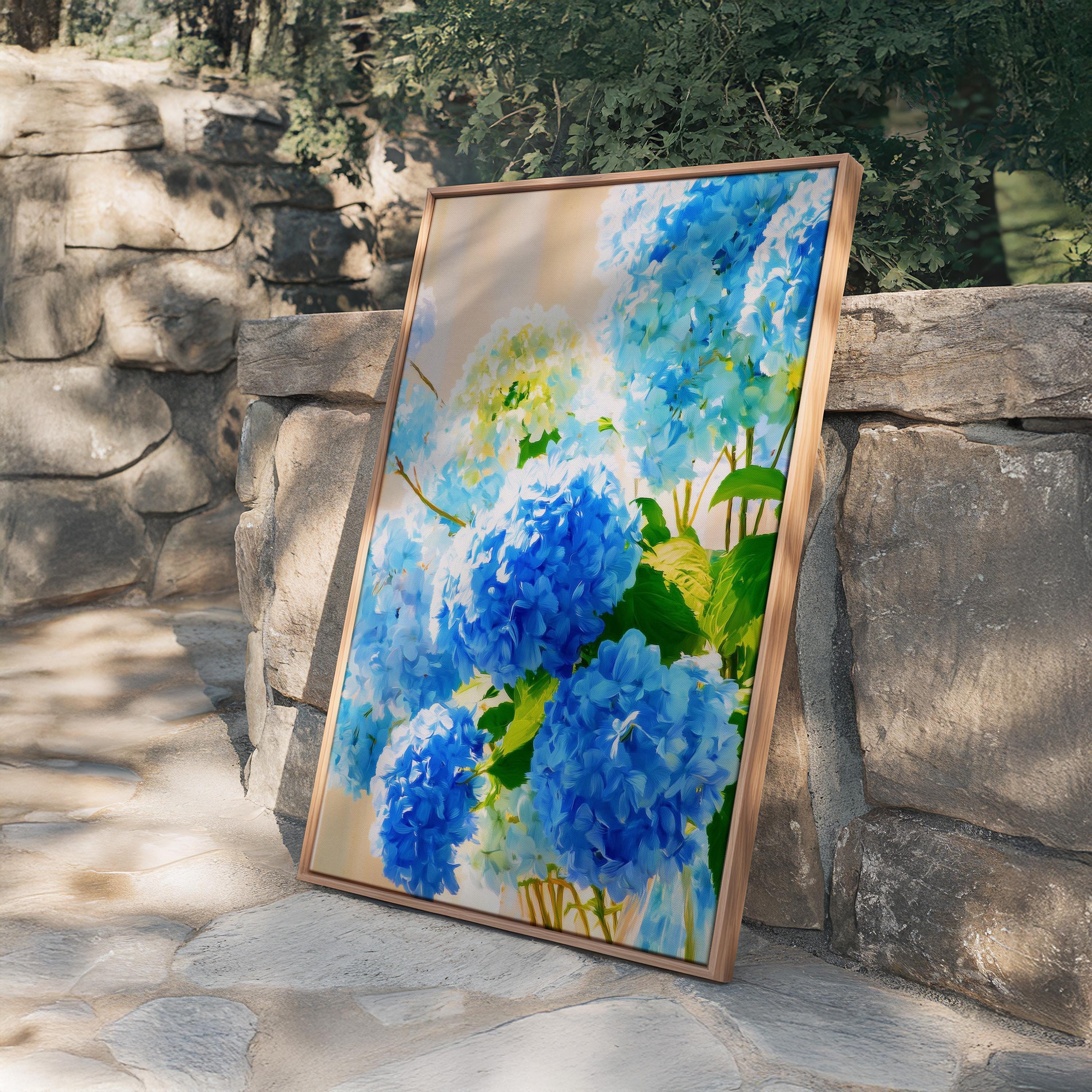 Blue Hydrangea Wall Art, Elegant Blue Floral Print for Living Room Decor