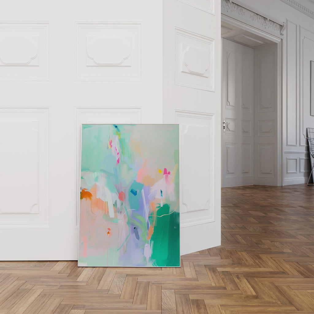 Abstract Wall Art Print, Pastel Abstract Painting, Colorful Modern Decor, Mint Green Pink Printable Wall Art