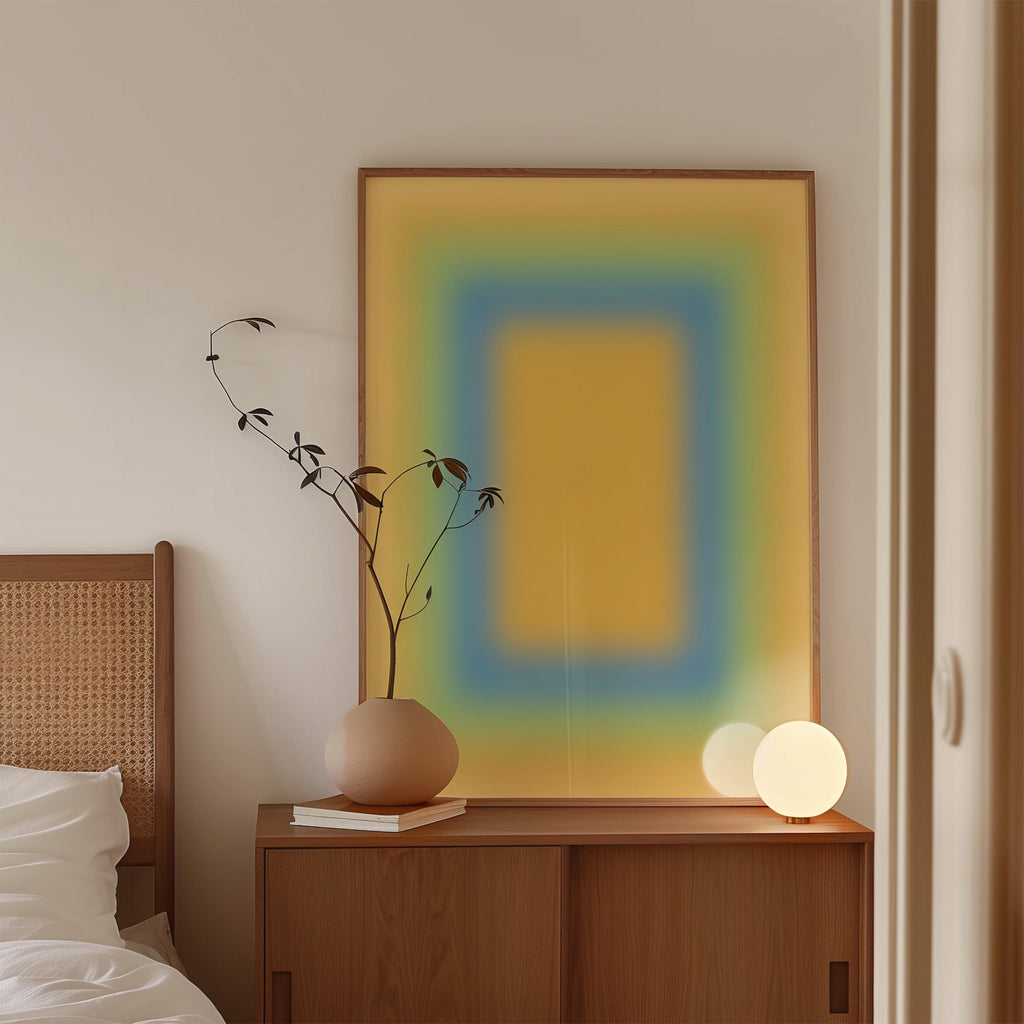 Yellow Gradient Art Print, Blue Green Abstract Poster, Soft Modern Wall Decor
