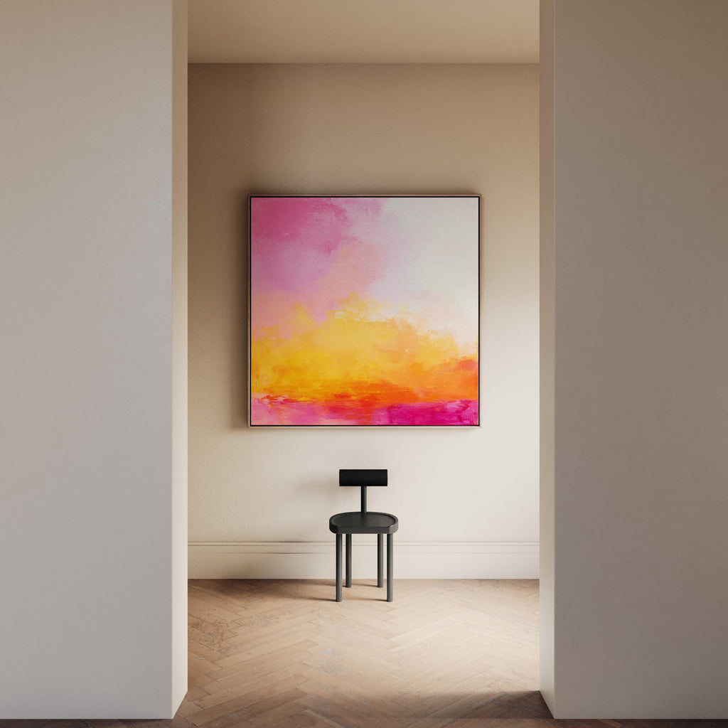 Pink Orange Abstract Sunset Art Print, Modern Landscape Painting, Warm Contemporary Artwork