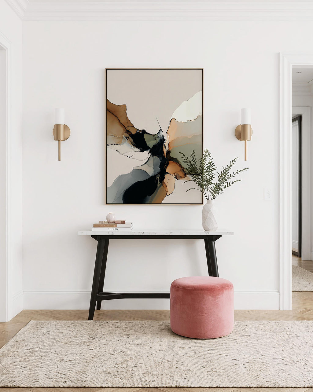 Fluid Abstract Art Print, Neutral Ink Painting, Modern Earth Tone Decor