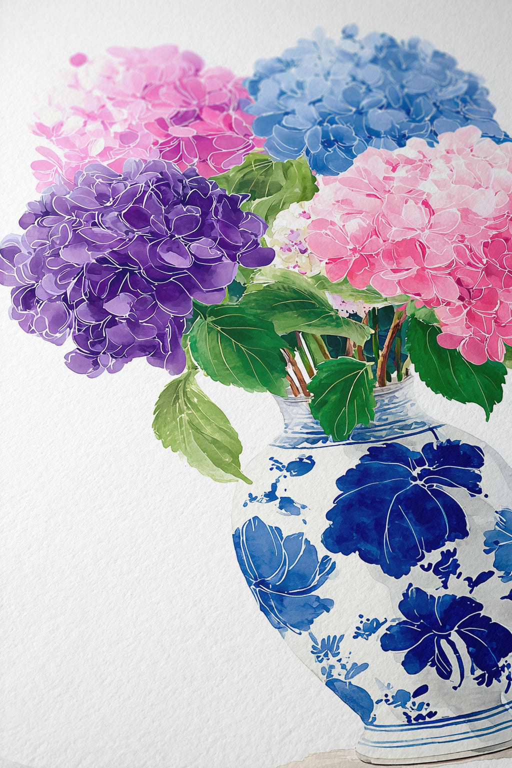Hydrangea Watercolor Art, Delicate Floral Print for Bathroom or Bedroom