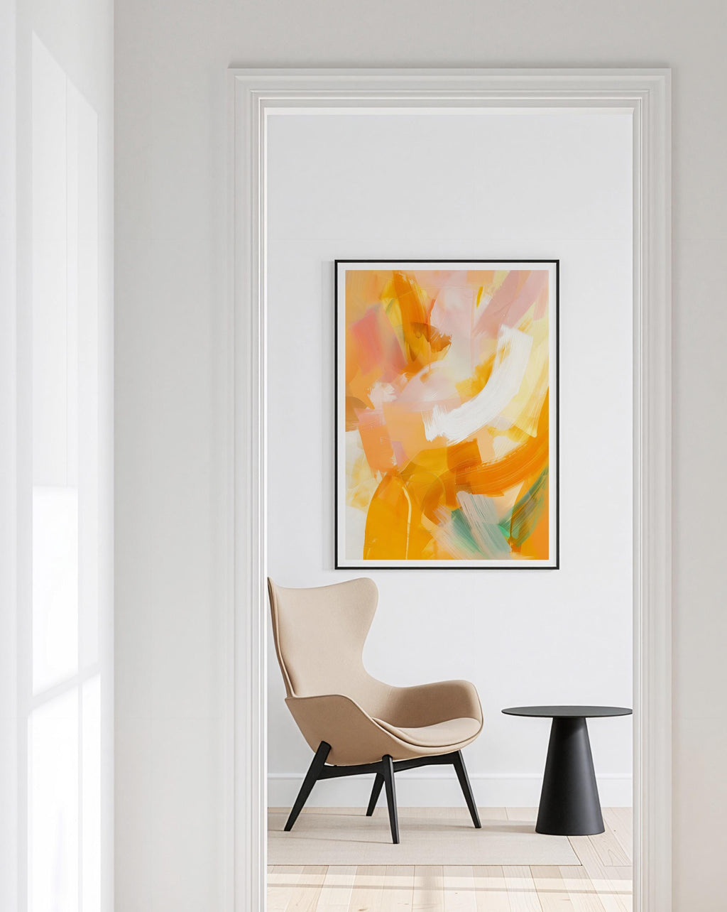 Yellow Orange Abstract Wall Art, Warm Brushstroke Print, Modern Painterly Decor