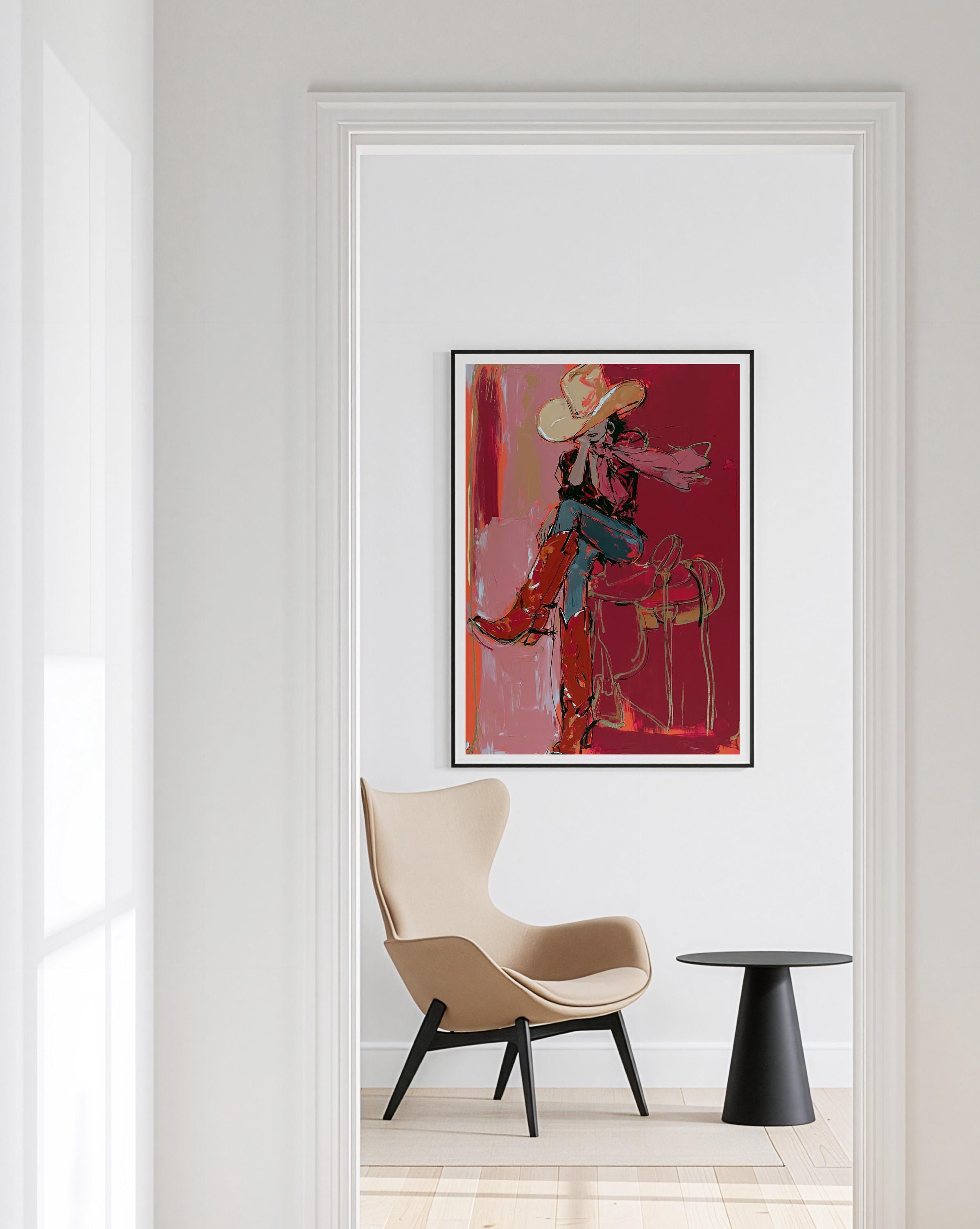 Cowgirl Wall Art, Western Art Print, Pink Rodeo Poster, Cowboy Boots Decor, Digital Download