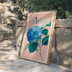 Hydrangea Wall Art Print, Blue Floral Poster, Botanical Flower Decor