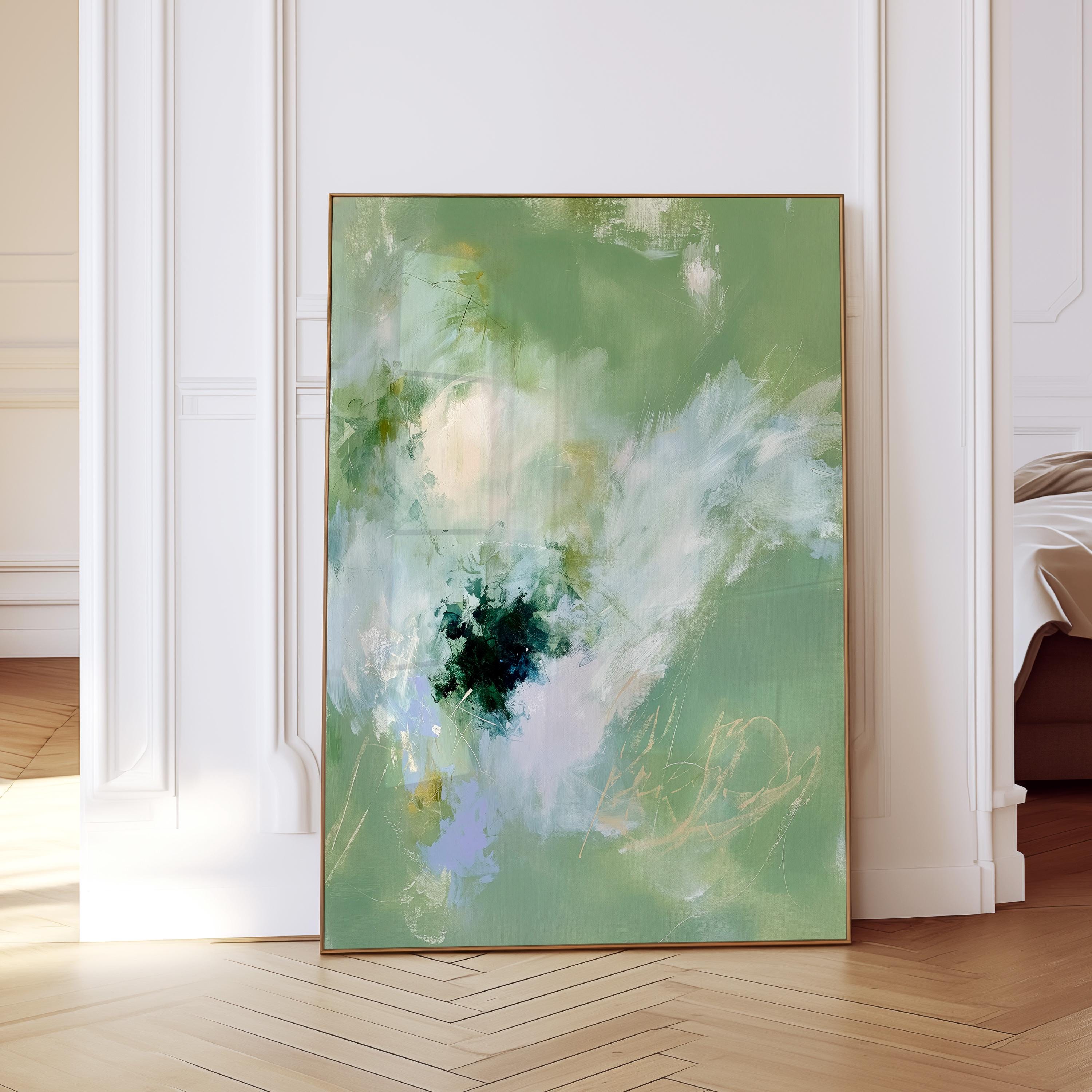 Sage Green Abstract Art Print, Soft Floral Painting, Botanical Wall Decor