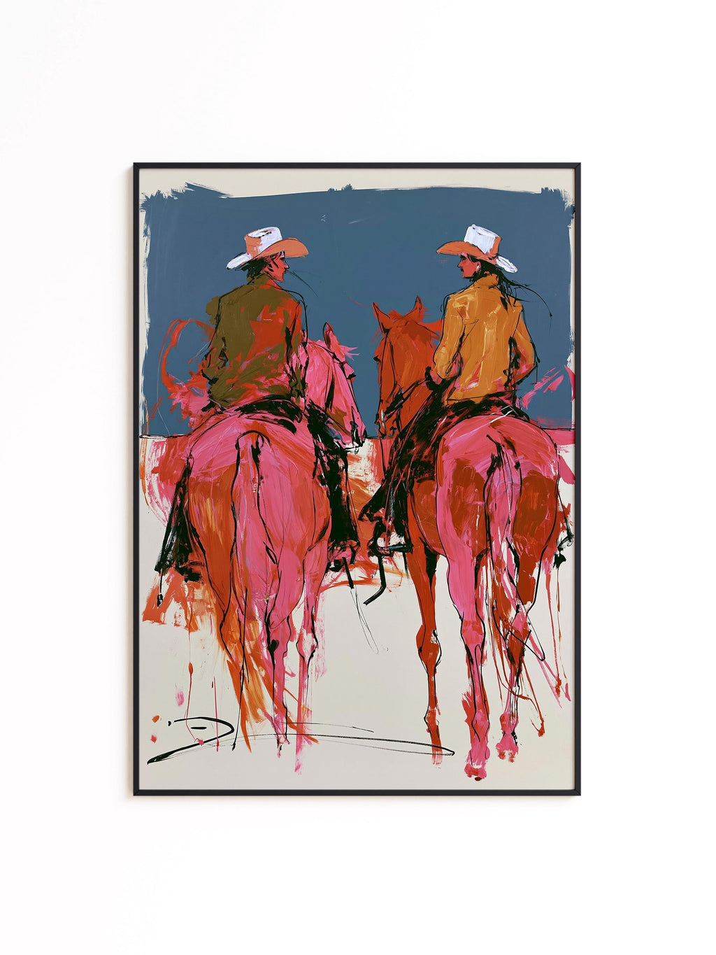 Western Wall Art Print, Cowboy Horse Poster, Modern Ranch Decor, Pink Rodeo Artwork Print