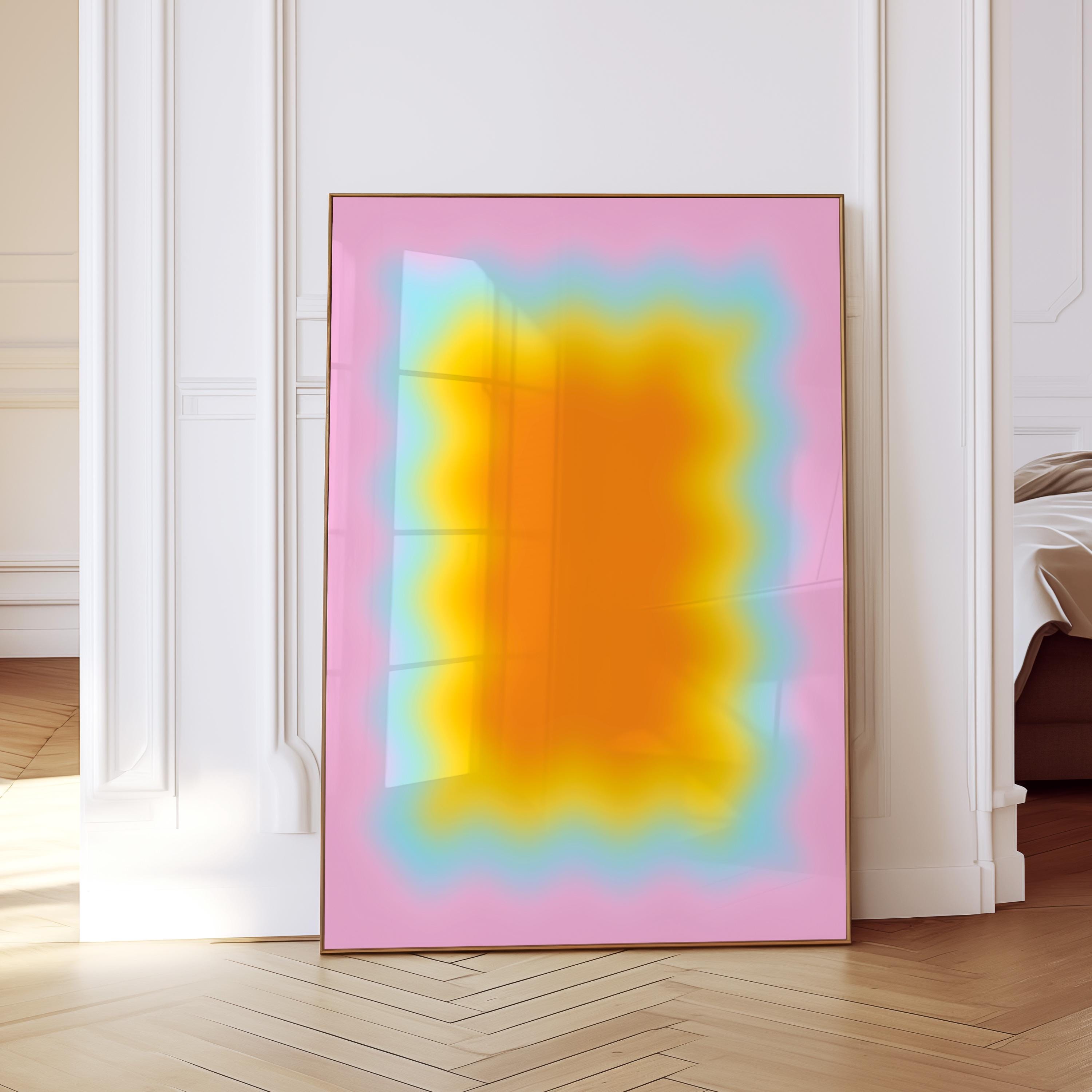 Pastel Abstract Art Print, Candy Color Gradient, Pink Wavy Wall Decor, Kids Nursery Canvas Wall Art