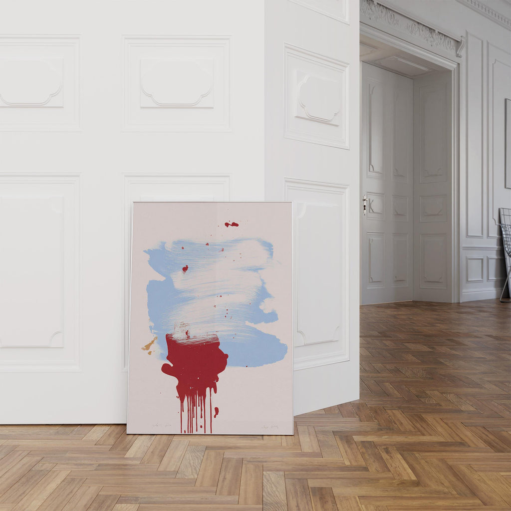 Abstract Blue Brush Stroke Red Drip Painting, Modern Gallery Canvas Poster