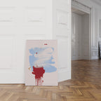 Abstract Blue Brush Stroke Red Drip Painting, Modern Gallery Canvas Poster
