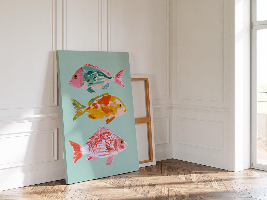 Fish Wall Art Print, Colorful Coastal Fish Poster, Nautical Bathroom Decor
