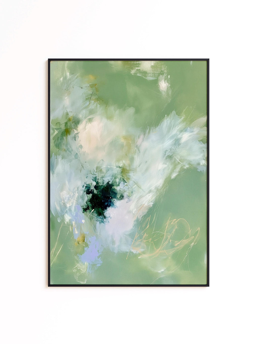 Sage Green Abstract Art Print, Soft Floral Painting, Botanical Wall Decor