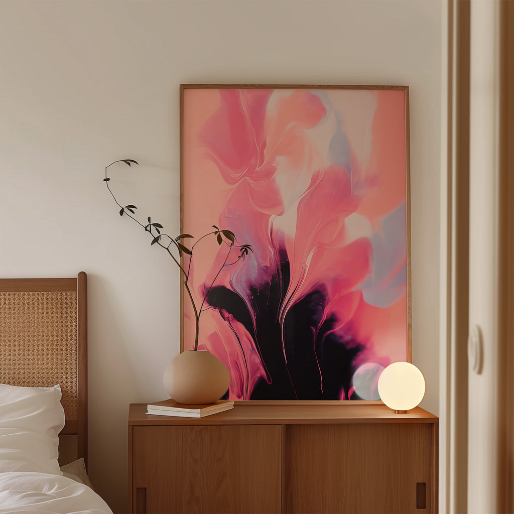 Coral Noir Bloom - Framed Canvas - And A Little More