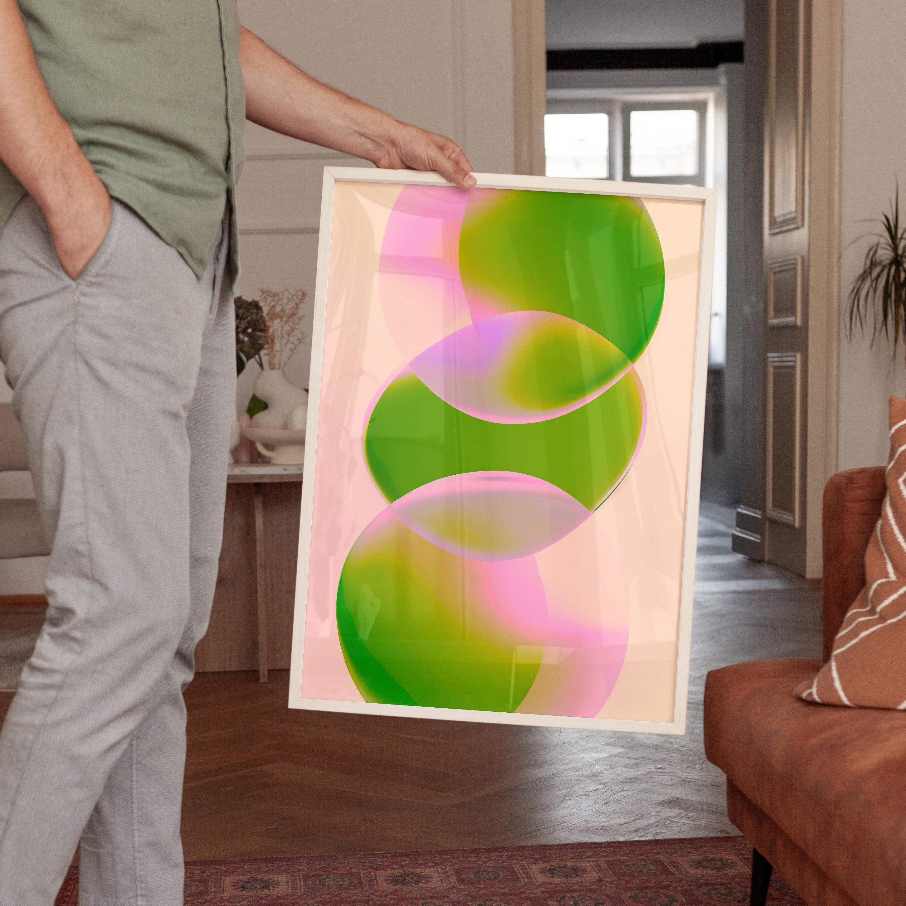 Green Pink Abstract Print, Minimal Gradient Wall Art, Modern Soft Color Decor, Contemporary Poster