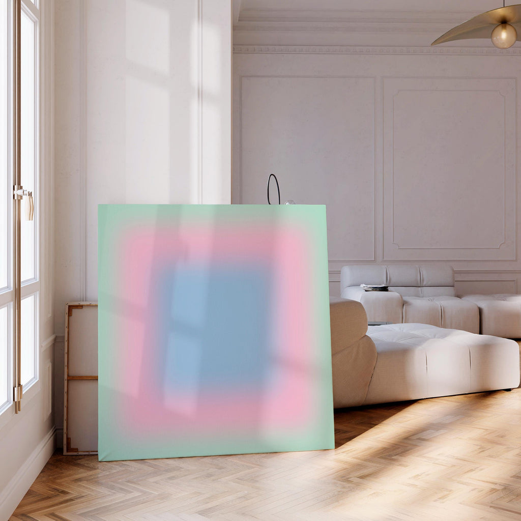 Pastel Wall Art, Mint Green Pink Blue Gradient Print, Minimalist Canvas Print, Square Abstract Wall Art