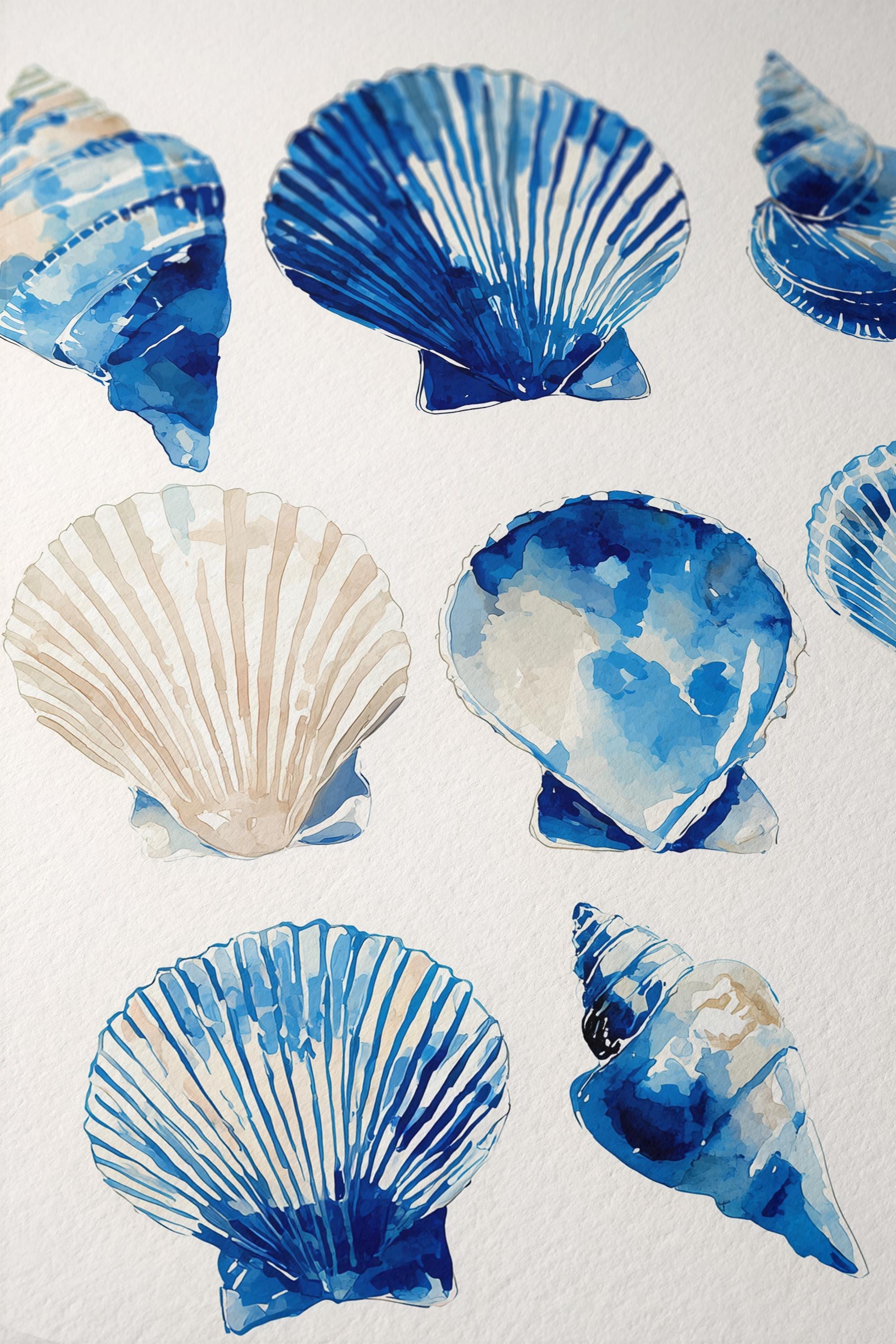 Blue Seashell Art Print, Coastal Bathroom Poster, Ocean Shell Wall Decor