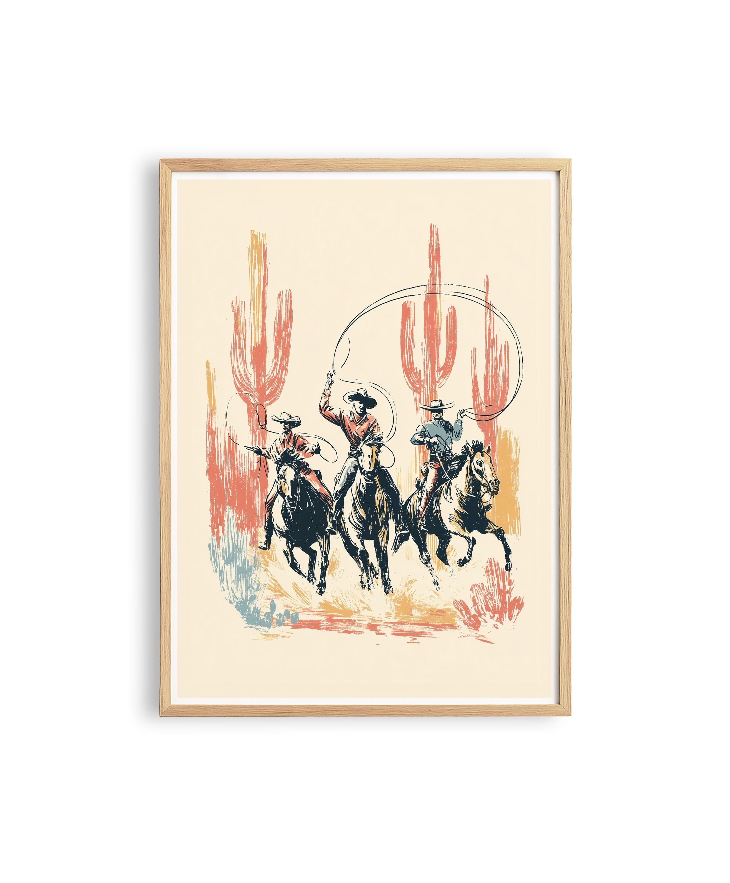 Cowboy Wall Art Print, Western Horse Rodeo Poster, Vintage Desert Decor