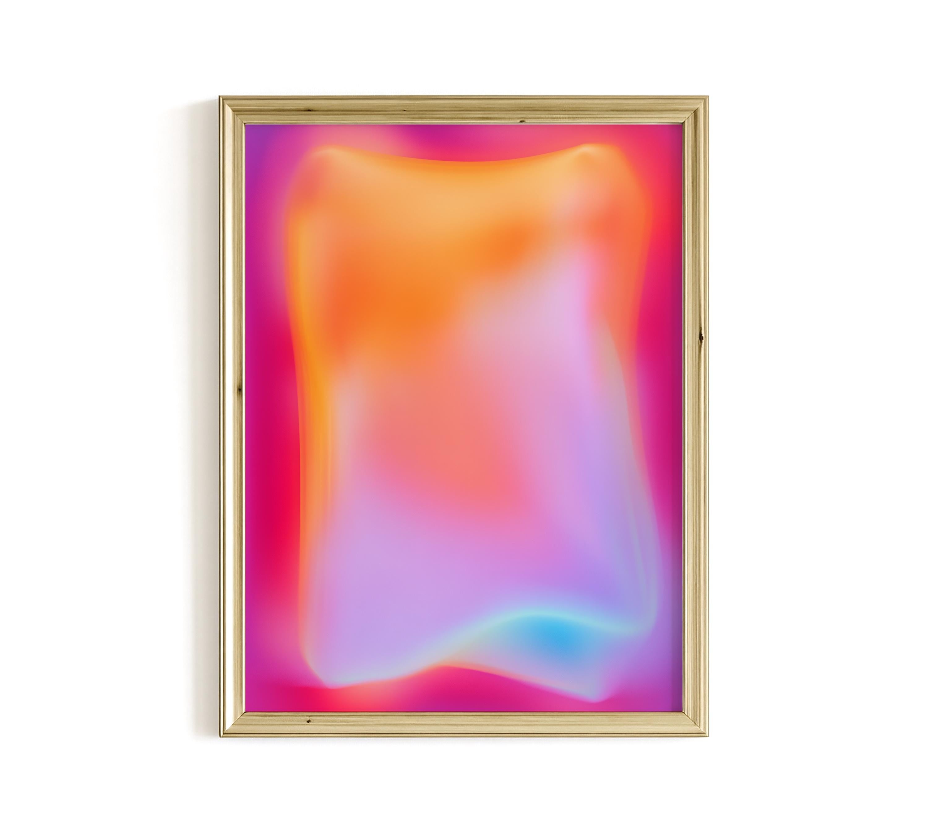 Neon Gradient Abstract Wall Art Printable, Glow Liquid Shape Poster, Vaporwave Aesthetic Futuristic Color Art