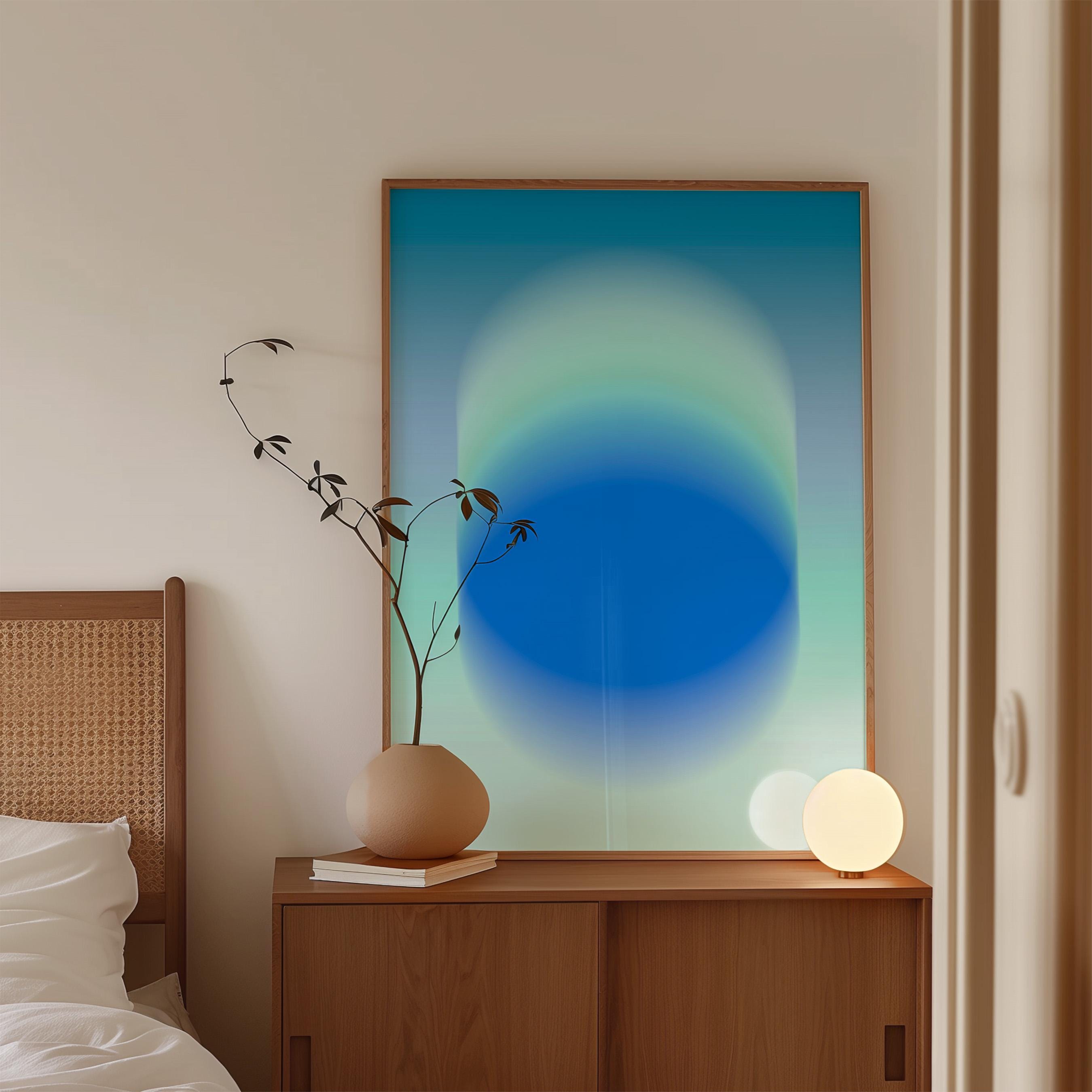 Blue Gradient Art Print, Aqua Aura Poster, Modern Wall Decor