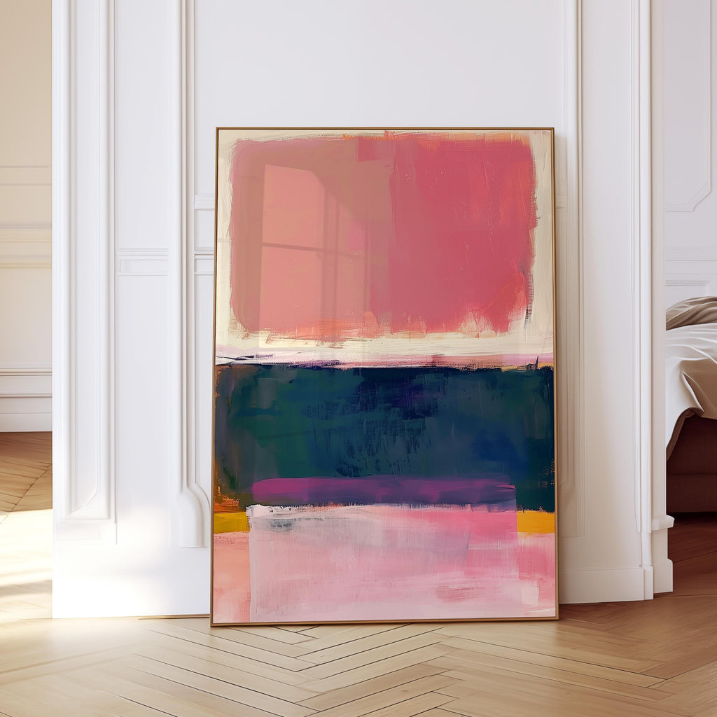 Pink Abstract Painting Print, Textured Brushstroke Wall Art, Modern Color Block Decor