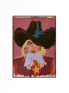 Black Hat Cowgirl Art Print, Pink Western Portrait, Cowgirl Wall Decor, Western home decor