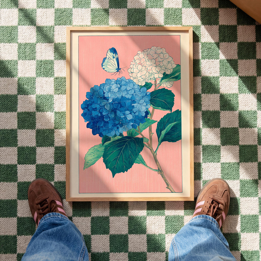 Hydrangea Wall Art Print, Blue Floral Poster, Botanical Flower Decor