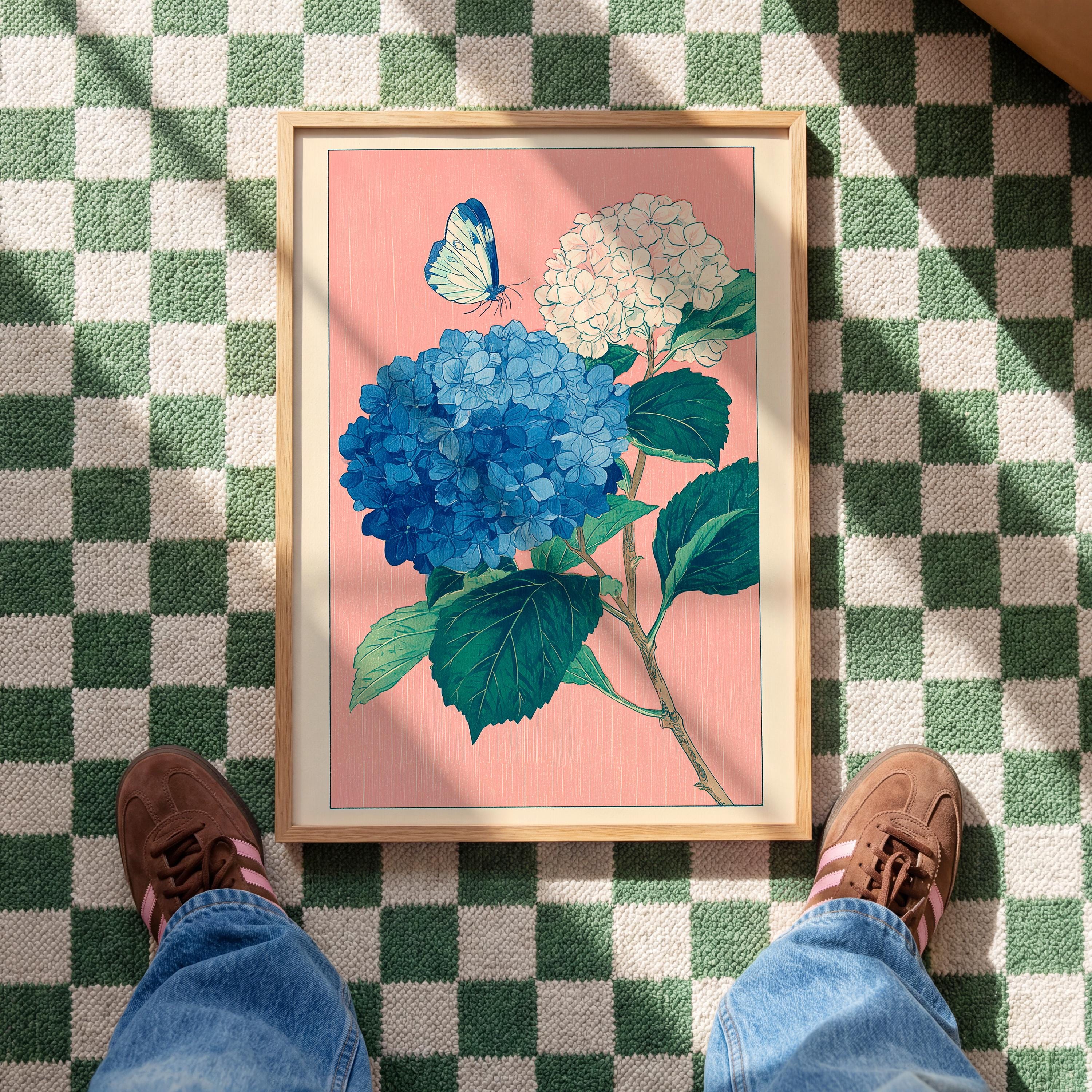 Hydrangea Wall Art Print, Blue Floral Poster, Botanical Flower Decor
