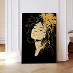 Black Gold Art Print, Woman Portrait Wall Art, Modern Afrocentric Decor