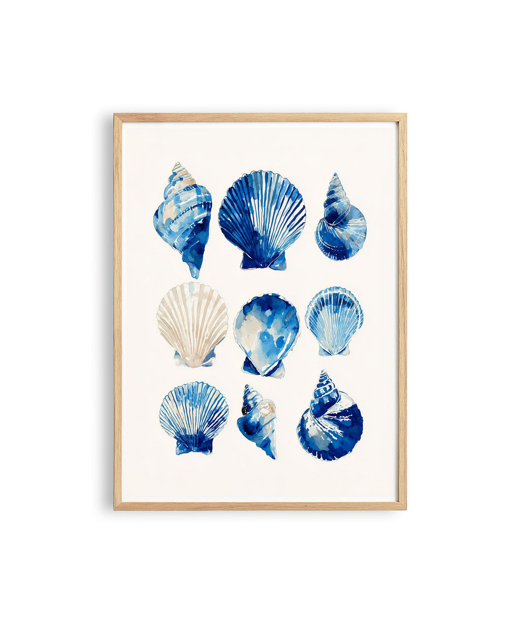 Blue Seashell Art Print, Coastal Bathroom Poster, Ocean Shell Wall Decor