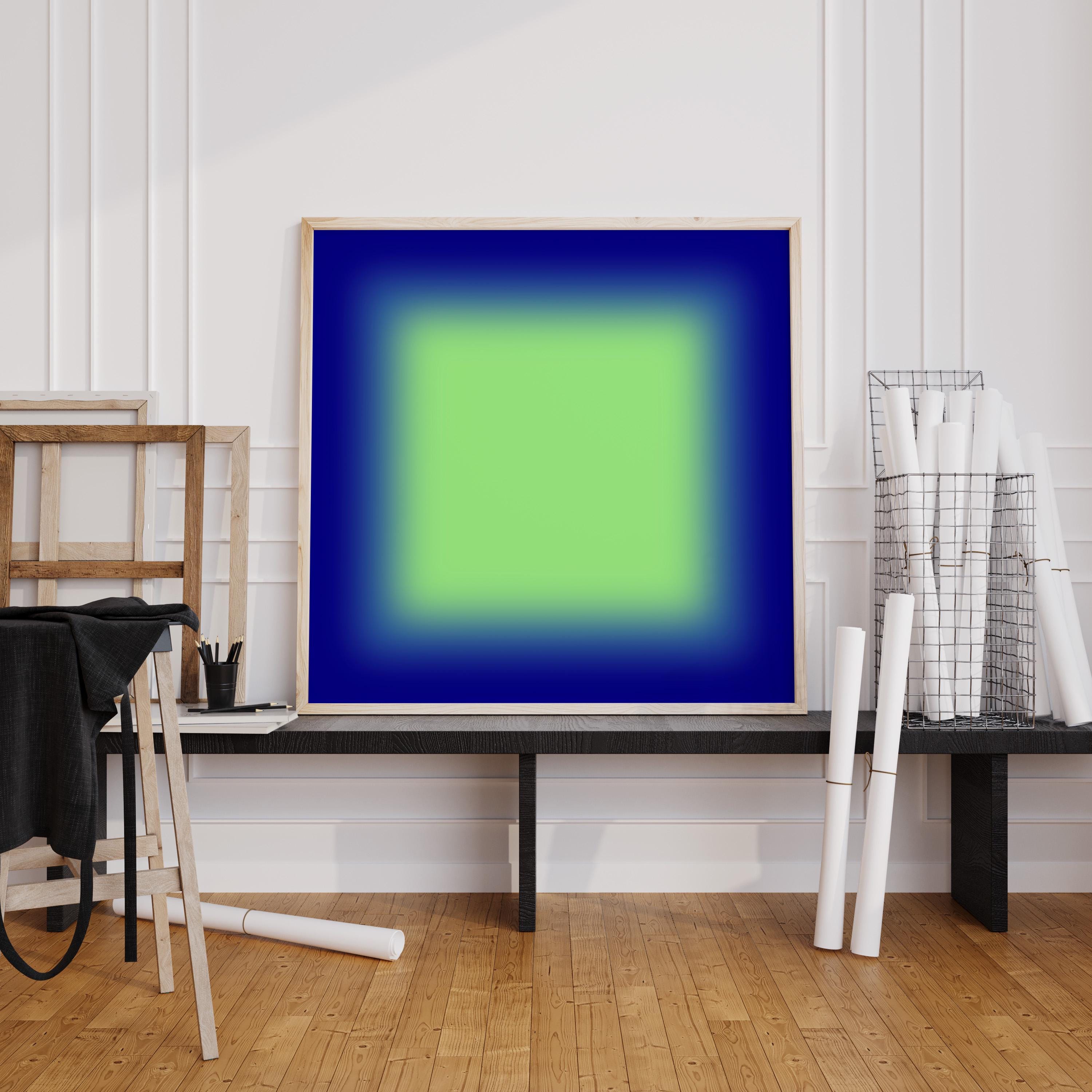 Blue Green Abstract Art Print, Cobalt Lime Gradient, Modern Square Wall Decor