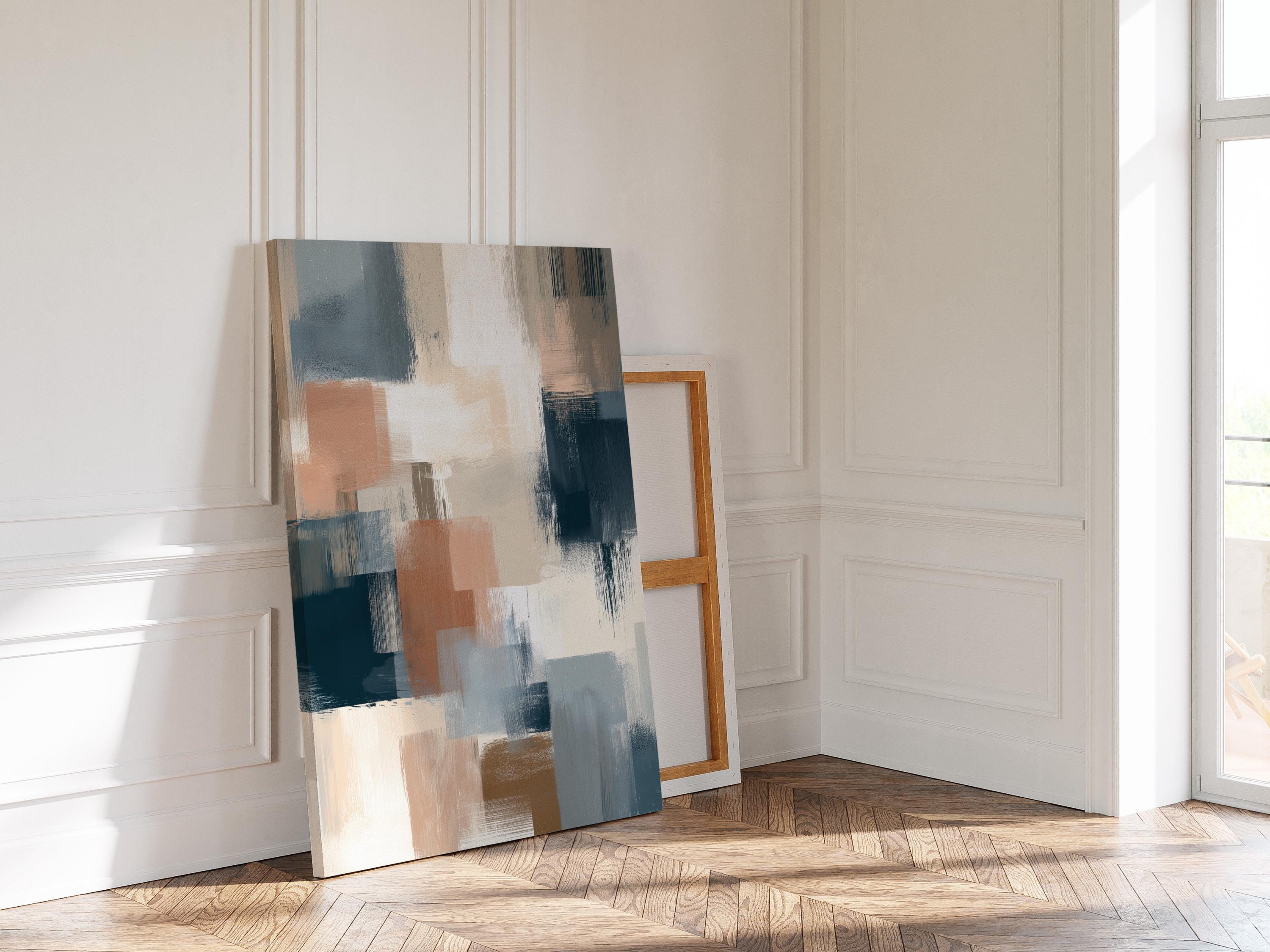 Neutral Abstract Art Print, Modern Brushstroke Wall Art, Beige Blue Color Block Decor