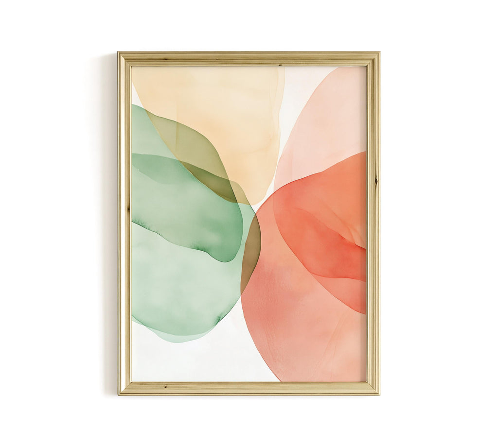 Sage Green Peach Abstract Wall Art, Soft Pastel Shape Print, Minimal Modern Decor