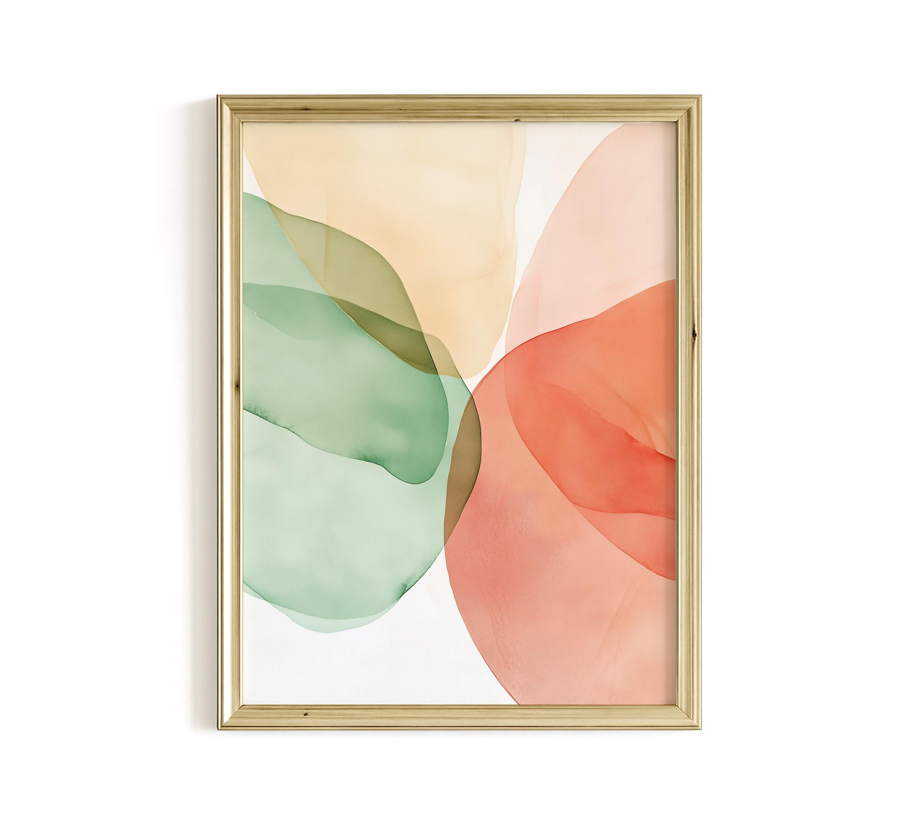 Sage Green Peach Abstract Wall Art, Soft Pastel Shape Print, Minimal Modern Decor