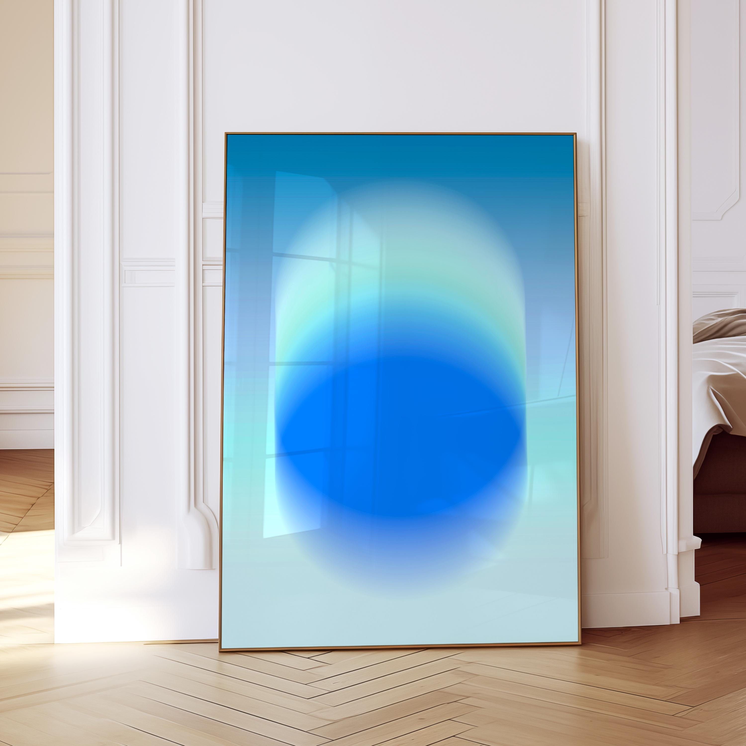 Blue Gradient Art Print, Aqua Aura Poster, Modern Wall Decor