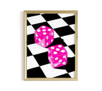 Pink Dice Pop Art Print, Retro Checkerboard Statement Artwork