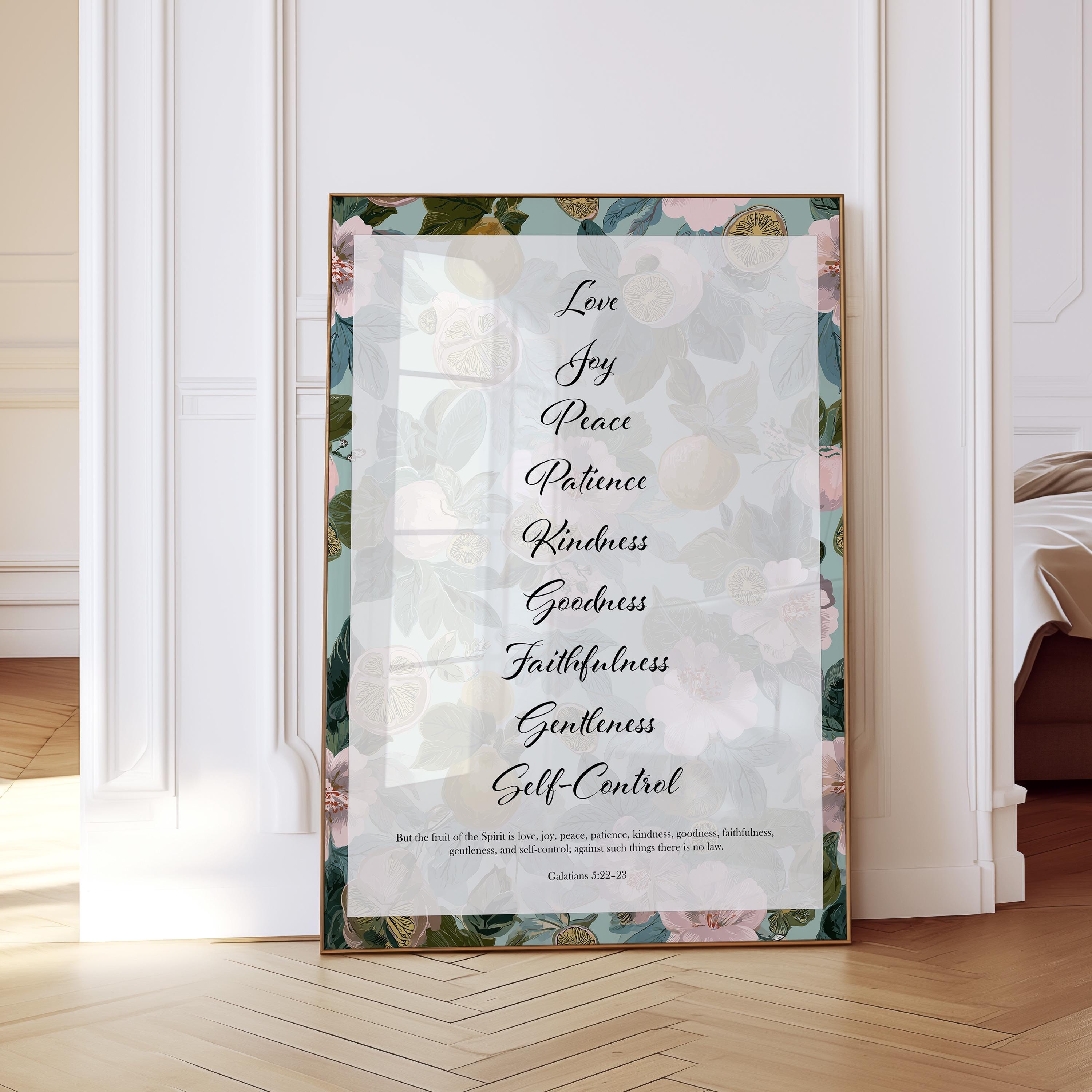 Fruit of the Spirit Wall Art Print, Floral Christian Decor, Galatians Poster