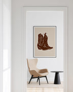 Cowboy Boot Art Print, Brown Western Wall Decor, Minimal Cowgirl Poster