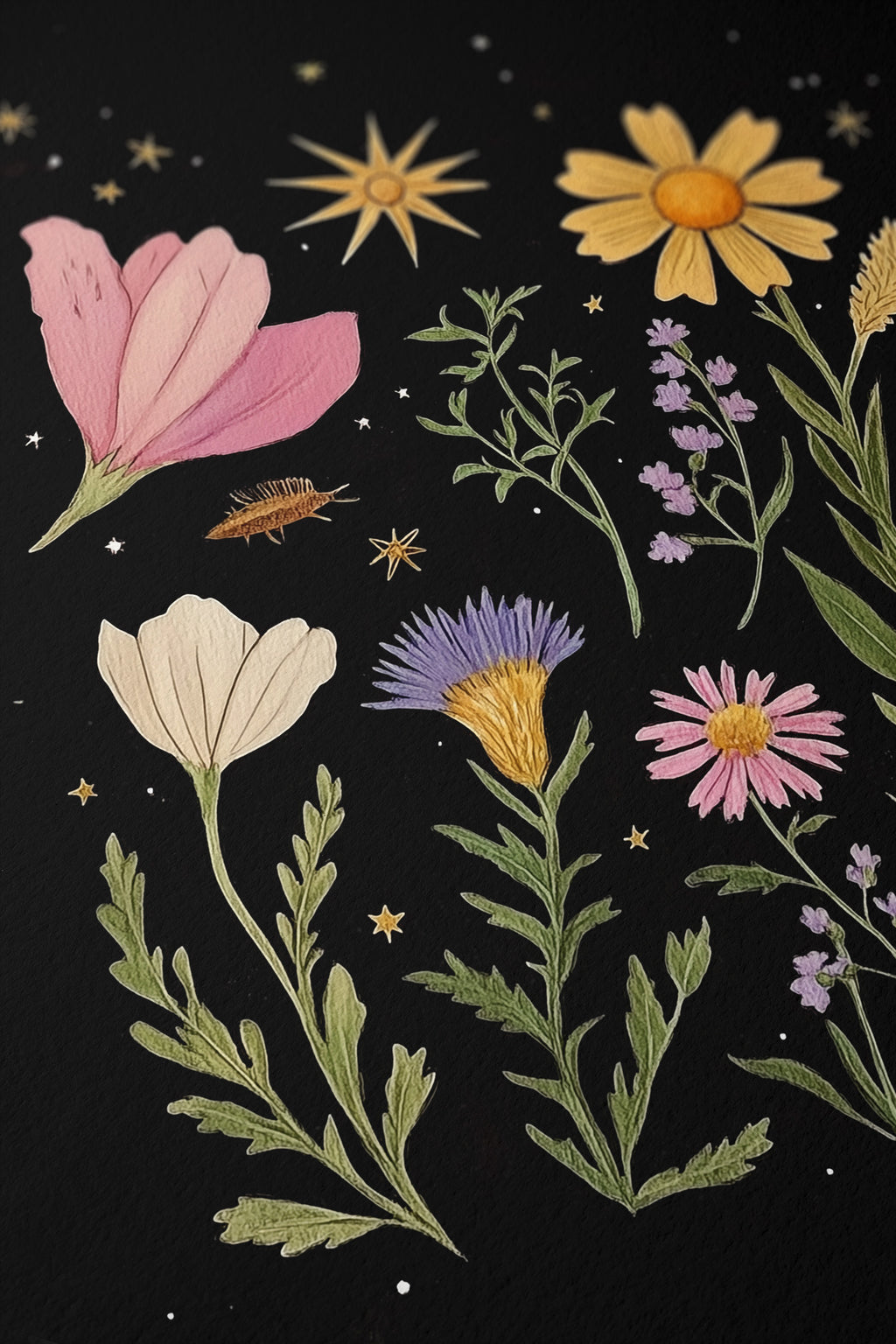 Moonlit Garden – Night Sky Floral Art Print - And A Little More