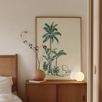 Palm Tree Wall Art Print, Minimal Botanical Line Art, Green Tropical Decor